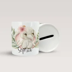 Personalisierte Spardose *Safari Tiere - Elefant* aus Keramik mit Name / Geschenk für Kinder zur Einschulung