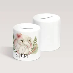 Personalisierte Spardose *Safari Tiere - Elefant* aus Keramik mit Name / Geschenk für Kinder zur Einschulung