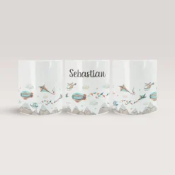 Personalisierte Spardose *Aircraft* aus Keramik mit Name für Kinder / Geschenk für Einschulung, Geburt und Taufe