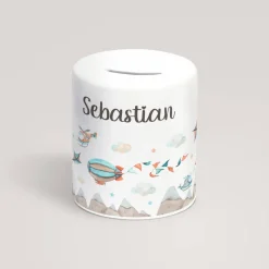 Personalisierte Spardose *Aircraft* aus Keramik mit Name für Kinder / Geschenk für Einschulung, Geburt und Taufe