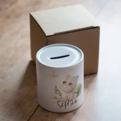 Personalisierte Spardose *Safari Tiere - Nilpferd* aus Keramik mit Name / Geschenk für Kinder zur Einschulung