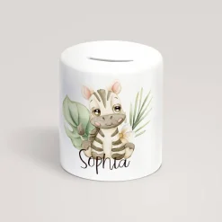 Personalisierte Spardose *Safari Tiere - Zebra* aus Keramik mit Name / Geschenk für Kinder zur Einschulung