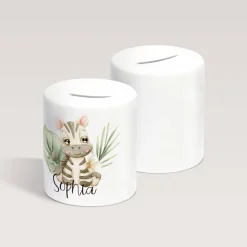 Personalisierte Spardose *Safari Tiere - Zebra* aus Keramik mit Name / Geschenk für Kinder zur Einschulung