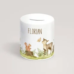 Personalisierte Spardose *Waldtiere* aus Keramik mit Name für Kinder / Geschenk für Einschulung, Geburt und Taufe
