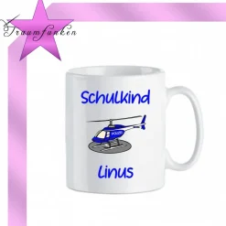 Personalisierte Tasse Einschulung mit Namen / Hubschrauber, Polizei, Feuerwehr, Bundeswehr