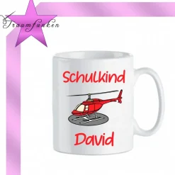 Personalisierte Tasse Einschulung mit Namen / Hubschrauber, Polizei, Feuerwehr, Bundeswehr
