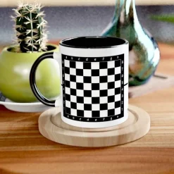personalisierte Tasse Schach mit Schachbrett Muster, Geschenk für Schachspieler