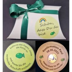 Personalisierte Teelichter als Gastgeschenke zur Kommunion – Mit versteckter Botschaft & Spruch