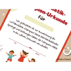 Personalisierte Urkunde für Kindergeburtstag - Trampolin-Thema | Mitgebsel | Selbstausdruck | Digitale Datei | A4 | Mitg