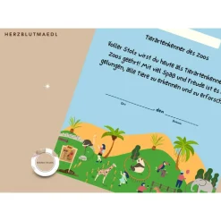 Personalisierte Urkunde zum Ausdrucken - Geburtstag im Zoo für Kinder mit Tiermotiven | DIN A4 Schulausflug in den Zoo B