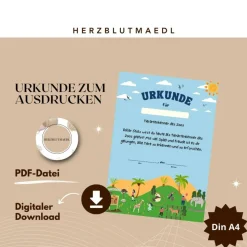 Personalisierte Urkunde zum Ausdrucken - Geburtstag im Zoo für Kinder mit Tiermotiven | DIN A4 Schulausflug in den Zoo B
