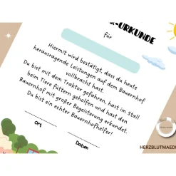 Personalisierte Urkunden für Kindergeburtstage - Mitgebsel leicht gemacht! Bauernhof