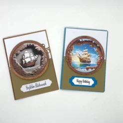 Personalisierte Vintage Geburtstagskarte Piratenschiff – Maskulin, 3D, Wunschzahl, Handgemacht