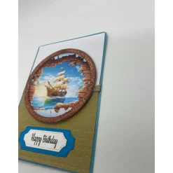 Personalisierte Vintage Geburtstagskarte Piratenschiff – Maskulin, 3D, Wunschzahl, Handgemacht