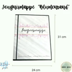 Personalisierte Zeugnismappe mit Name, floral rosa, Geschenk Einschulung, Schulkind, Zeugnisordner, Schulstart, Mappe