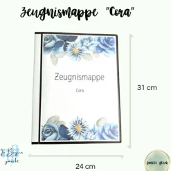 Personalisierte Zeugnismappe mit Name, florales blau, Geschenk Einschulung, Schulkind, Zeugnisordner, Schulstart, Mappe