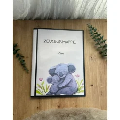 Personalisierte Zeugnismappe, mit Koalas, Geschenk zur Einschulung, Schulkind, Zeugnisordner, Schulstart, Mappe