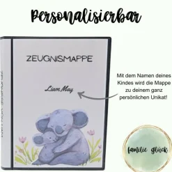 Personalisierte Zeugnismappe, mit Koalas, Geschenk zur Einschulung, Schulkind, Zeugnisordner, Schulstart, Mappe