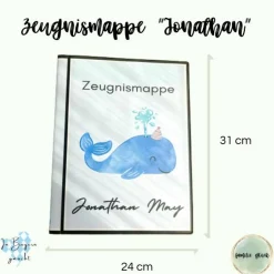 Personalisierte Zeugnismappe mit Name, Design Wal, Geschenk Einschulung, Schulkind, Zeugnisordner, Schulstart, Mappe