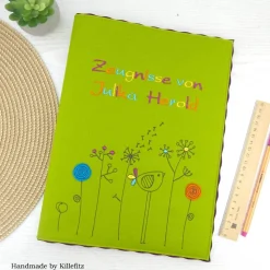 personalisierte Zeugnismappe aus Filz – Geschenk zur Einschulung für Mädchen