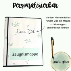 Personalisierte Zeugnismappe mit Name, Pflanzendesign, Geschenk Einschulung, Schulkind, Zeugnisordner, Schulstart, Mappe