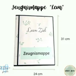 Personalisierte Zeugnismappe mit Name, Pflanzendesign, Geschenk Einschulung, Schulkind, Zeugnisordner, Schulstart, Mappe