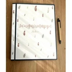 Personalisierte Zeugnismappe mit Name, Federdesign, Geschenk Einschulung, Schulkind, Zeugnisordner, Schulstart, Mappe
