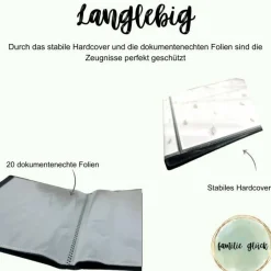 Personalisierte Zeugnismappe mit Name, Federdesign, Geschenk Einschulung, Schulkind, Zeugnisordner, Schulstart, Mappe