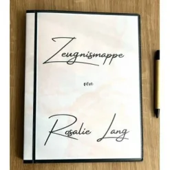Personalisierte Zeugnismappe mit Name, rosa Marmor, Geschenk Einschulung, Schulkind, Zeugnisordner, Schulstart, Mappe