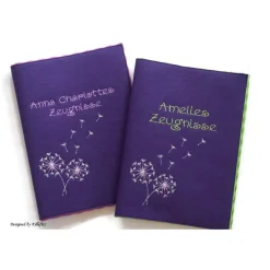 Personalisierte Zeugnismappe aus lila Filz mit Pusteblume – Geschenk zur Einschulung Mädchen
