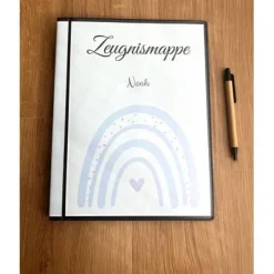 Personalisierte Zeugnismappe, blauer Regenbogen, Geschenk Einschulung, Schulkind, Zeugnisordner, Schulstart, Mappe