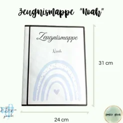 Personalisierte Zeugnismappe, blauer Regenbogen, Geschenk Einschulung, Schulkind, Zeugnisordner, Schulstart, Mappe