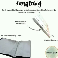 Personalisierte Zeugnismappe mit Name, grün floral, Geschenk Einschulung, Schulkind, Zeugnisordner, Schulstart, Mappe