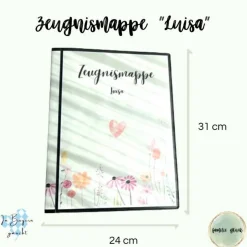 Personalisierte Zeugnismappe mit Name, grün floral, Geschenk Einschulung, Schulkind, Zeugnisordner, Schulstart, Mappe
