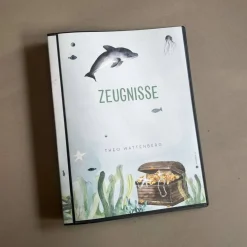 Personalisierte Zeugnismappe "Delphin", Geschenk zur Einschulung & Schulstart, A4 Sichtbuch mit Namen