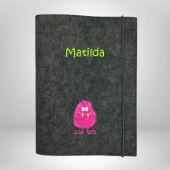 Personalisierte Zeugnismappe Name Monster – Filz Sichtbuch von Leitz – Farbwahl & Stickerei