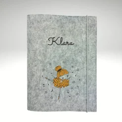 Personalisierte Zeugnismappe Ballerina aus Filz mit Sichtbuch – Handgefertigte Dokumentenmappe A4