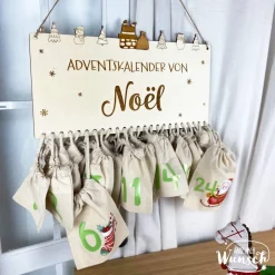 Personalisierter Adventskalender aus Holz mit Säckchen | 24 Türchen | Adventssäckchen | Holzadventskalender zum Hinhänge