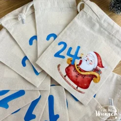 Personalisierter Adventskalender aus Holz mit Säckchen | 24 Türchen | Adventssäckchen | Holzadventskalender zum Hinhänge