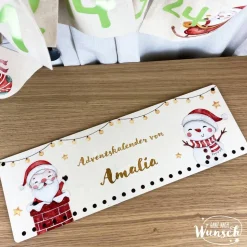 Personalisierter Adventskalender aus Holz mit Säckchen | 24 Türchen | Adventssäckchen | Holzadventskalender