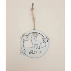 Personalisierter Anhänger für Weihnachtsbaum und Geschenke Reh mit Sternen Holzanhänger Christbaum Tannenbaum mit Name