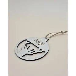 Personalisierter Anhänger für Weihnachtsbaum und Geschenk Reh Geweih Holzanhänger Christbaum Tannenbaum Weihnachtskugel