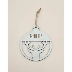 Personalisierter Anhänger für Weihnachtsbaum und Geschenk Reh Geweih Holzanhänger Christbaum Tannenbaum Weihnachtskugel