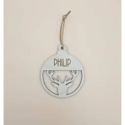 Personalisierter Anhänger für Weihnachtsbaum und Geschenk Reh Geweih Holzanhänger Christbaum Tannenbaum Weihnachtskugel