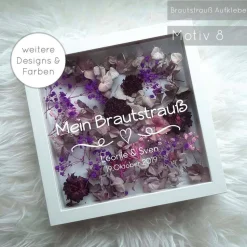 Personalisierter Brautstrauß im weißen Bilderrahmen – Einzigartige Hochzeitserinnerung 27x27x6 cm Motiv 1-8