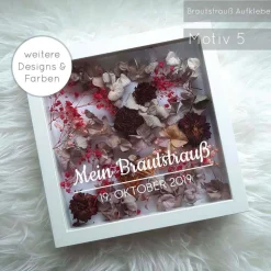 Personalisierter Brautstrauß im weißen Bilderrahmen – Einzigartige Hochzeitserinnerung 27x27x6 cm Motiv 1-8