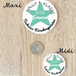 Personalisierter Button Tschüss Kindergarten 2026 | Wunschname & Stern | 9 Farben | 38/59mm