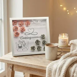 Personalisierter 3D Bilderrahmen | Blumen & Wunschmotiv | Geschenk für Hochzeit,Jahrestag,Freundschaft|Shadow Box Unikat