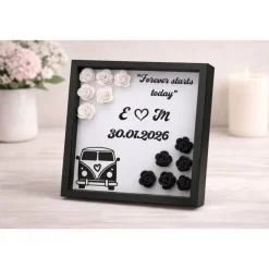 Personalisierter 3D Bilderrahmen | Blumen & Wunschmotiv | Geschenk für Hochzeit,Jahrestag,Freundschaft|Shadow Box Unikat