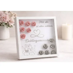 Personalisierter 3D Bilderrahmen | Blumen & Wunschmotiv | Geschenk für Hochzeit,Jahrestag,Freundschaft|Shadow Box Unikat